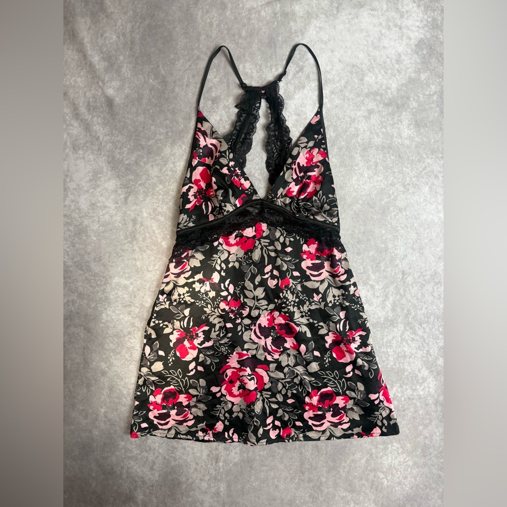 Open back lace insert satin rose design women’s Large Y2K Fairycore camisole